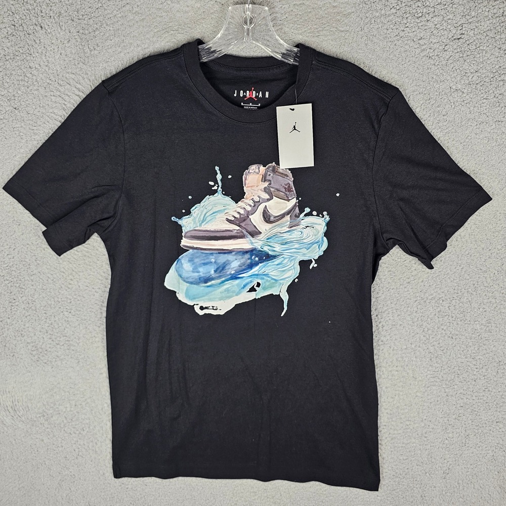Jordan T-Shirt Mens Medium Black Air Jordan 1 Water Splash Graphic IB3355-010